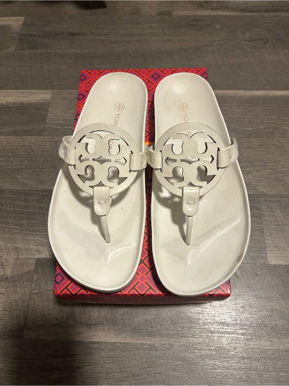 Tory Burch Cream Miller Logo Thong Sandals
